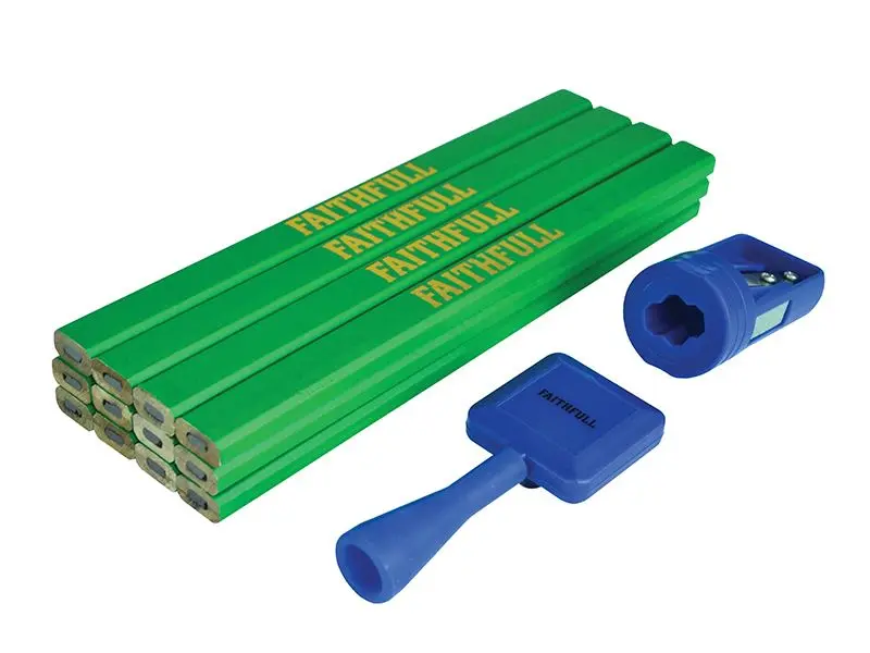 Faithfull 목수용 연필 세트 - 그린/하드 (12개입)