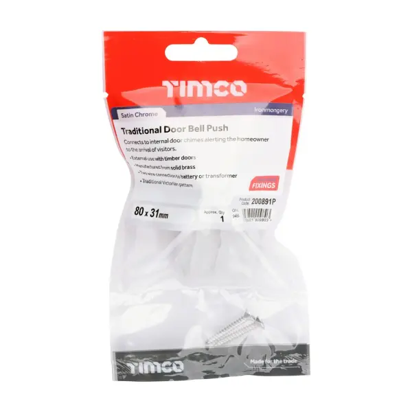 Timco - Bouton de sonnette de porte traditionnel, alimenté par pile - Finition