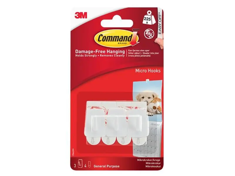 Command Micro Hooks, Pack of 3, White, 225g