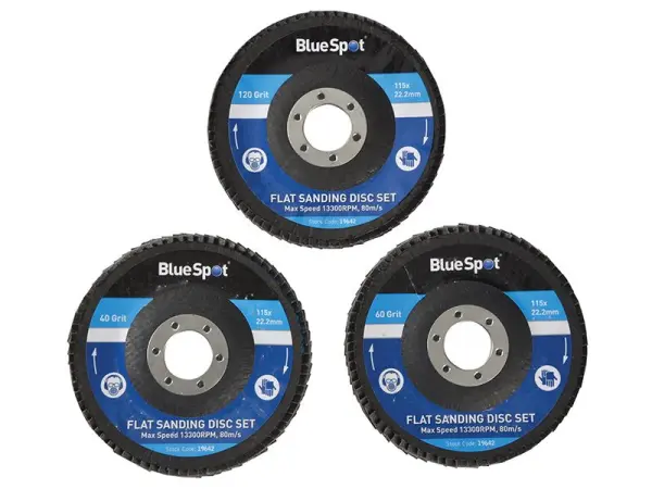 BlueSpot 3-Piece Sanding Flap Disc Set, 115mm (40-120 Grit)