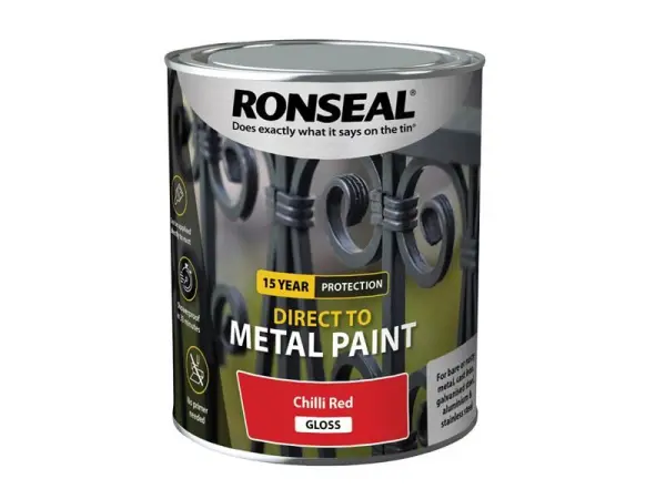 Ronseal Peinture Direct Métal, Rouge Piment Brillant, 750ml