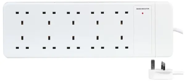 PRO ELEC 10-Gang Extension Lead, 2m, 13A, White