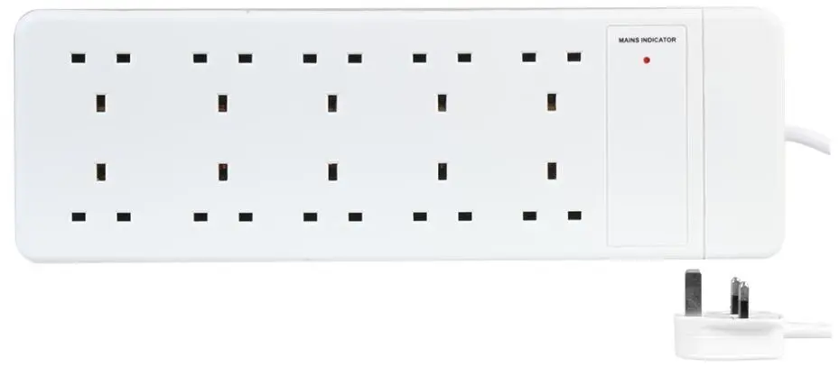 PRO ELEC 10-Gang Extension Lead, 2m, 13A, White