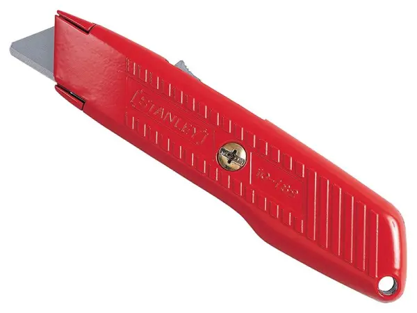 STANLEY® Veiligheidsmes met Terugslagsysteem, Carded, Rood, Heavy-Duty Mes