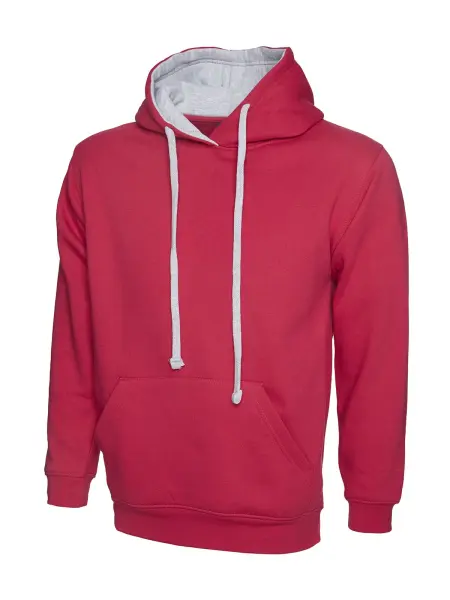 Uneek Unisex Contrast Hooded Sweatshirt, 50% Polyester 50% Cotton, Fuchsia/Heh