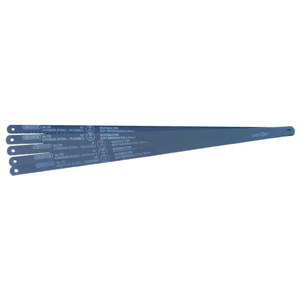 Draper Tools 12" (300mm) Flexible Carbon Steel Hacksaw Blades 5 Pack