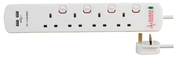 PRO ELEC Regleta 4 Tomacorrientes con 2 USB y Protección contra Sobretensiones,