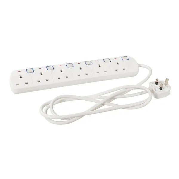 Powermaster - Kabel Sambungan 6-Lubang dengan Penunjuk Neon 230V - 2m