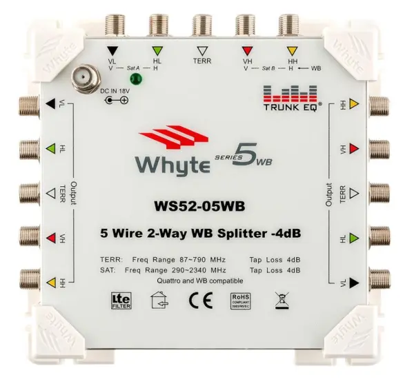 WHYTE WS52-05WB Serie 5 WB Splitter, 5-Draads 2-Weg, -4dB