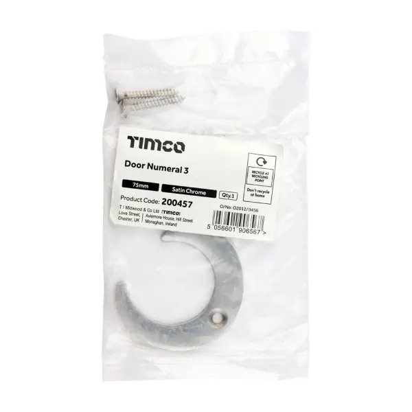 Timco - Nombor Pintu Kuningan - Satin Chrome 75mm