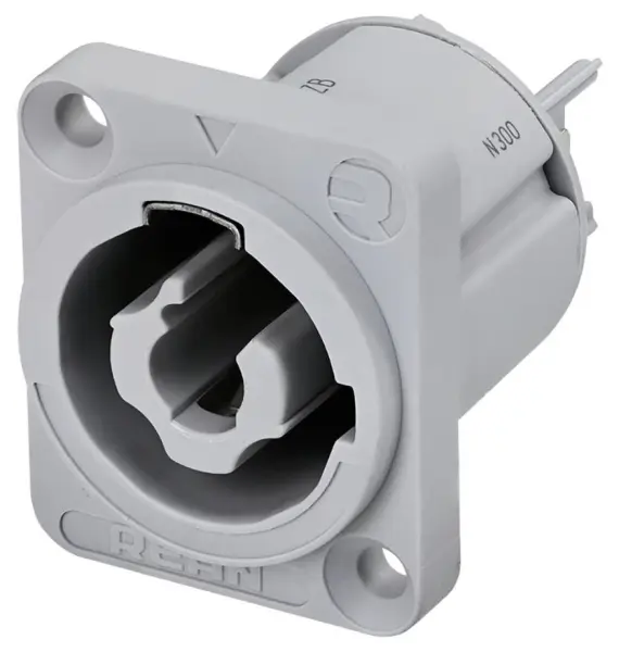 REAN 3-Pole AC Power Outlet, Grey, 16A, 250V, Panel Mount