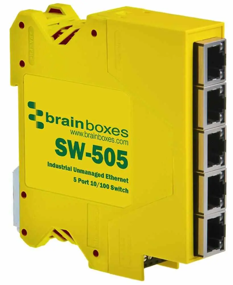 Brainboxes 5portový průmyslový Ethernetový přepínač, DIN lišta, neřízený