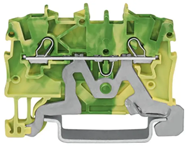 2-Conductor Earth Terminal Block, Push-In, 35mm DIN, Green/Yellow
