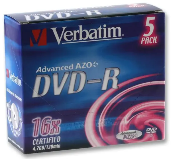 VERBATIM DVD-R 16x Speed 4,7GB silber matt - 5er Pack im Jewel Case