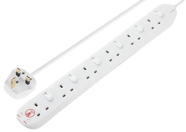 Masterplug 6-Gang Surge Protected Extension Lead, 2m, White