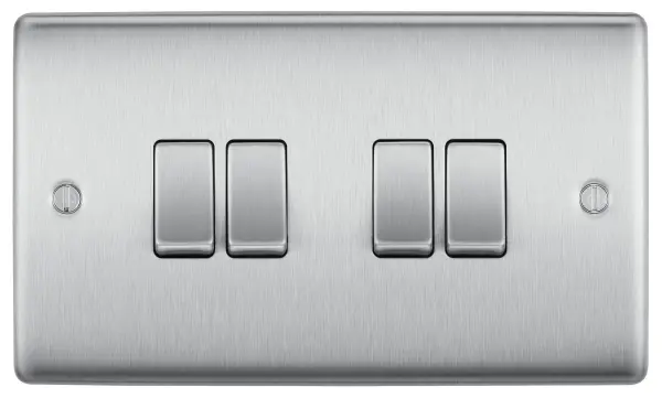 BG Electrical 4 Gang 2 Way Light Switch Brushed Steel 20A
