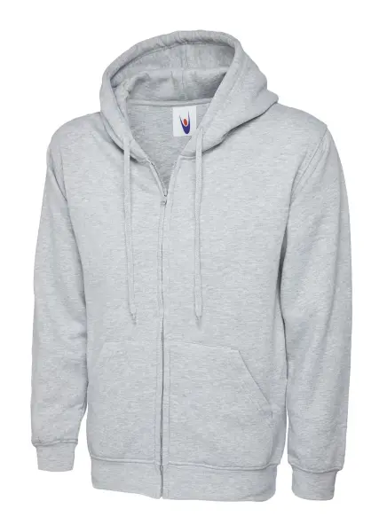 Uneek Classic Full Zip Hooded Sweatshirt - 50% Polyester/Katoen - Heather Grijs