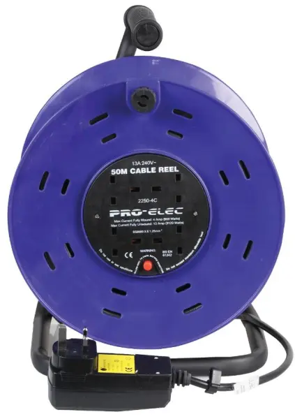 PRO ELEC 4-Gang Extension Reel with RCD, 13A, 50m
