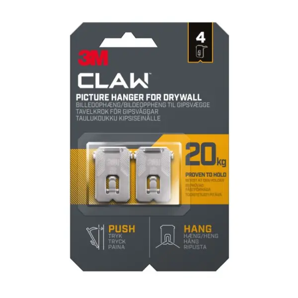 3M CLAW Drywall Picture Hanger 20kg, 4-Pack