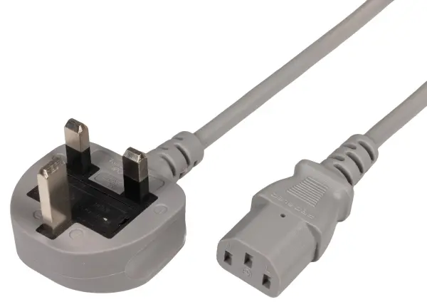 PRO ELEC UK Mains Plug with Fuse to IEC C13 Mains Lead - Grey 5A 0.75mm 2m