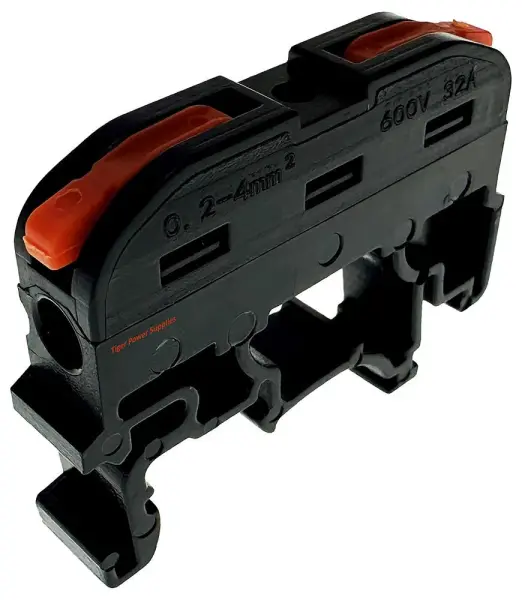 Tiger Power 2 Conductor Through Terminal Block with Lever Locks - Black 24 600V 32A