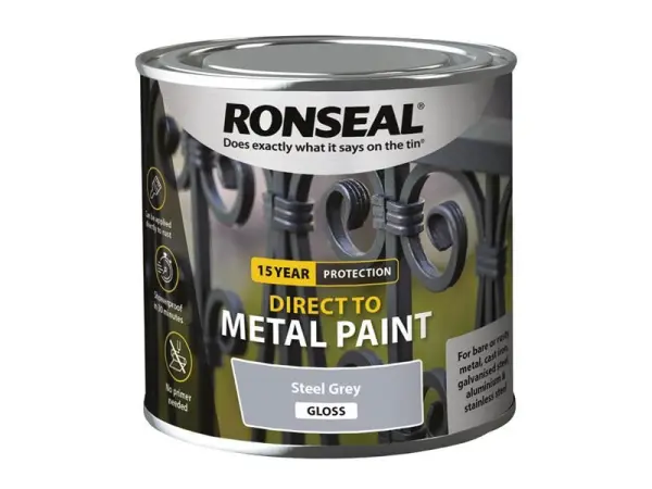Ronseal Direct to Metal Paint, Steel Grey Gloss, 250ml