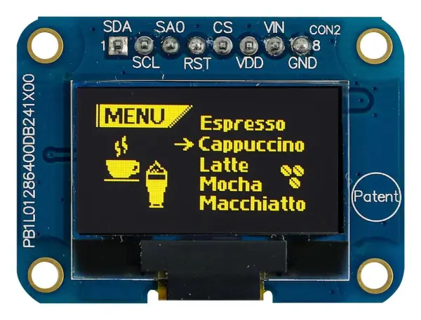 0.96 inch OLED Graphic Display Module, Yellow on Black, I2C/SPI, MIDAS