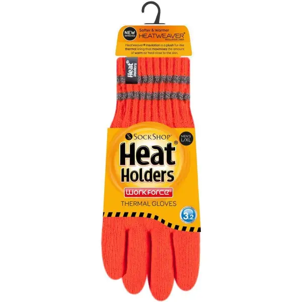 HEAT HOLDERS 3.2 Tog High Visibility Thermal Gloves with Reflective Stripes - Orange