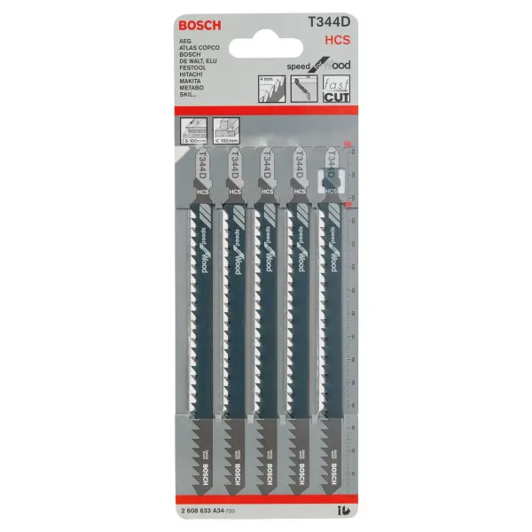Bosch Lame per Sega da Traforo T344D per Legno (Confezione da 5, 152mm)