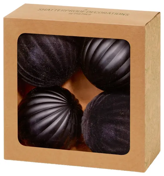 PREMIER Flock & Matt Pumpkin Christmas Baubles - Black