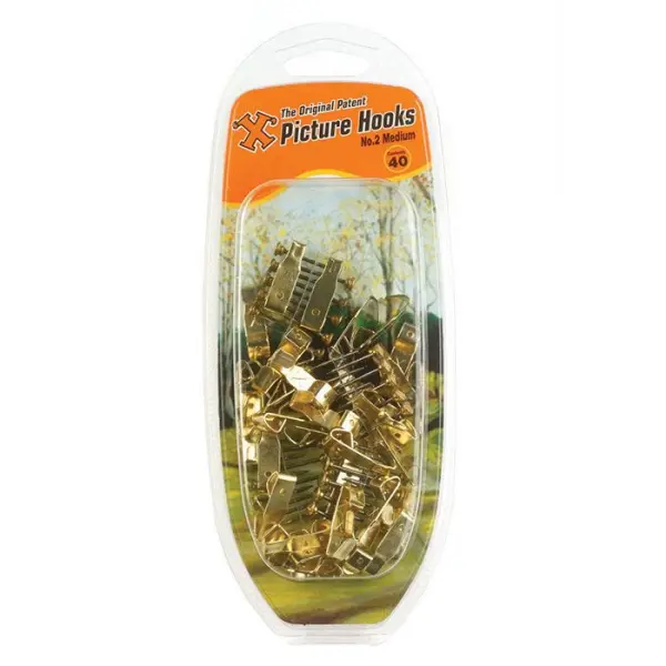 X No 2 Picture Hooks, Brass Plated, 40 Pack