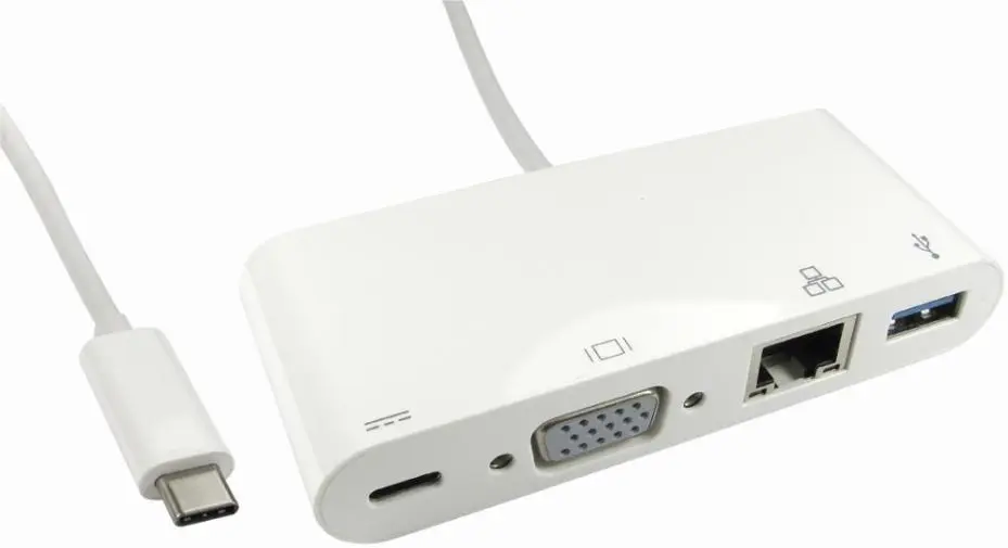 PRO SIGNAL Adaptateur USB-C vers VGA, USB 3.0 & Ethernet avec Alimentation