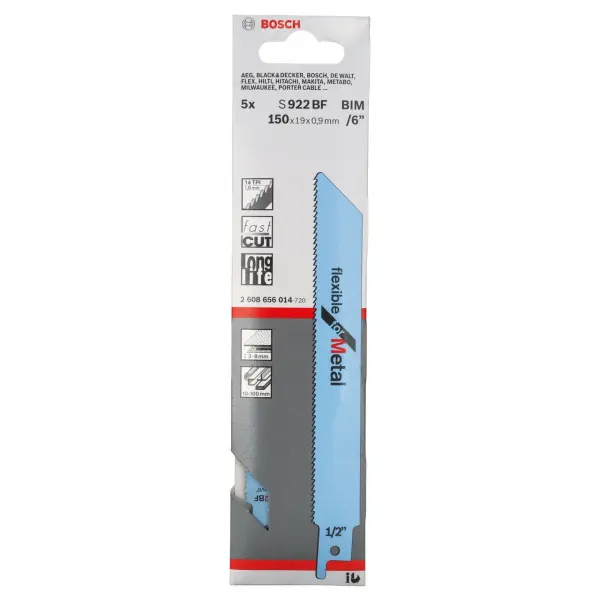 Bosch S922BF Reciprocating Saw Blades for Metal, 150mm (5 Pack)