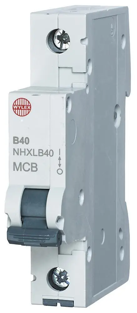 Wylex 40A 単極Bタイプ曲線MCB DINレール対応