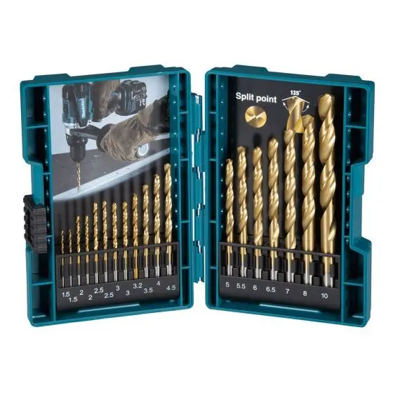 Makita Straight T-Shank HSS-TiN Metal Drill Bit Set, 19-Piece
