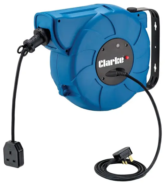 Clarke International Wall Mounted Retractable Cable Reel, 15m, 230V