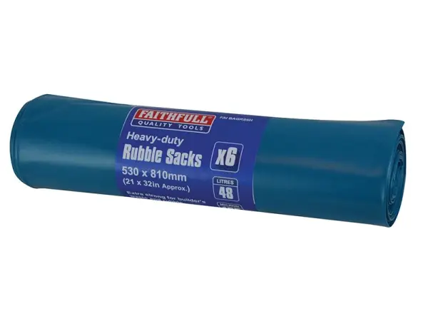 Faithfull Heavy-Duty Blue Rubble Sacks, 6-Pack