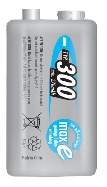 ANSMANN Bateria Recarregável NiMH 9V PP3, 300mAh, Embalagem Unitária