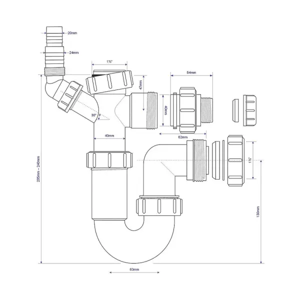 McAlpine Adjustable Inlet Tubular 'P' Trap, White, 40 mm