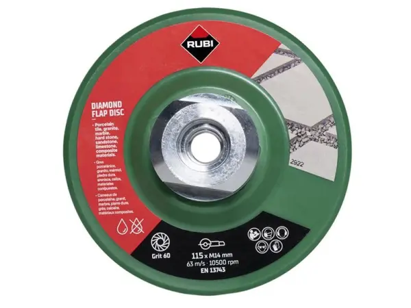 RUBI Diamond Flap Disc 115mm, 50/60 Grit for Tiling