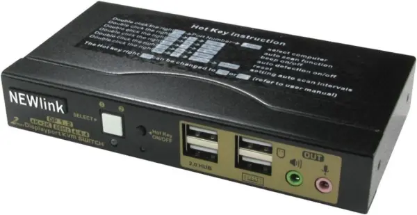NEWLINK Conmutador KVM 2 Puertos USB y 4K DisplayPort con Mando