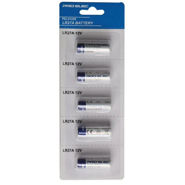 Pro-Elec Alkaline LR27A 12V Battery, 5 Pack