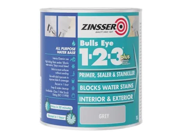 Zinsser Bulls Eye® 1-2-3 Plus Primer, Perapat & Pembunih Noda Kelabu 1 liter