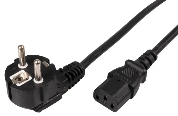 PRO ELEC Right Angled Schuko to IEC C13 Mains Lead 10A - Black 2.5m