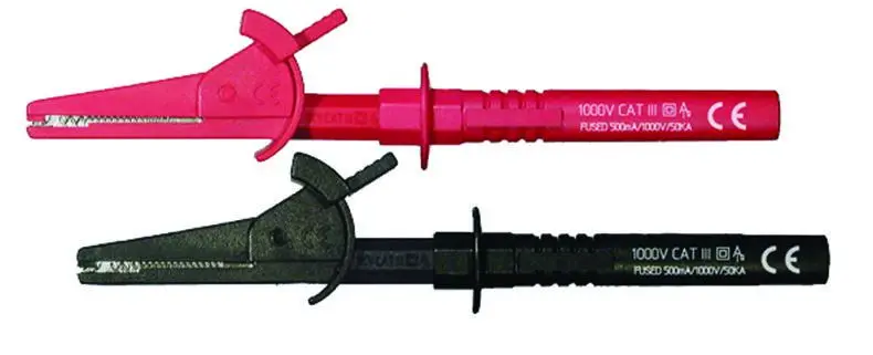 SILVERTRONIC מהדקי תנין 4 מ”מ עם נתיך, אדום ושחור, 500mA/1000V