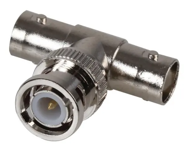 PRO SIGNAL - Adaptateur Té BNC Mâle vers 2 Prises Femelles, 50 Ohm, Laiton Nick