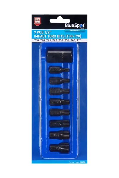 Blue Spot Jogo de 9 Bits Torx para Impacto 1/2 Polegada (T30-T70)