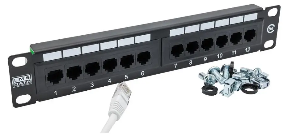 LMS DATA Panel de Parcheo Cat5e 12 Puertos para Rack 10 Pulgadas
