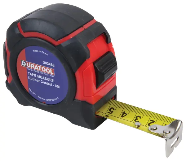 Duratool Rubber Coated Tape Measure - 8m x 25mm