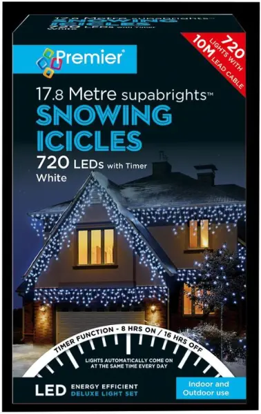 Raraion 720 LED Snowing Icicle White Lights with Timer